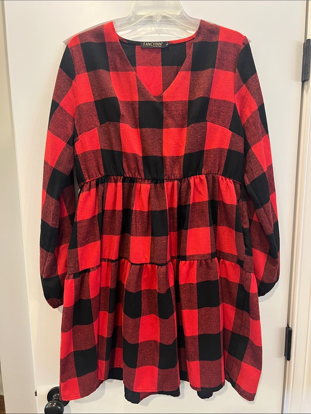 Fancyinn Red & Black Buffalo Plaid Tiered Dress